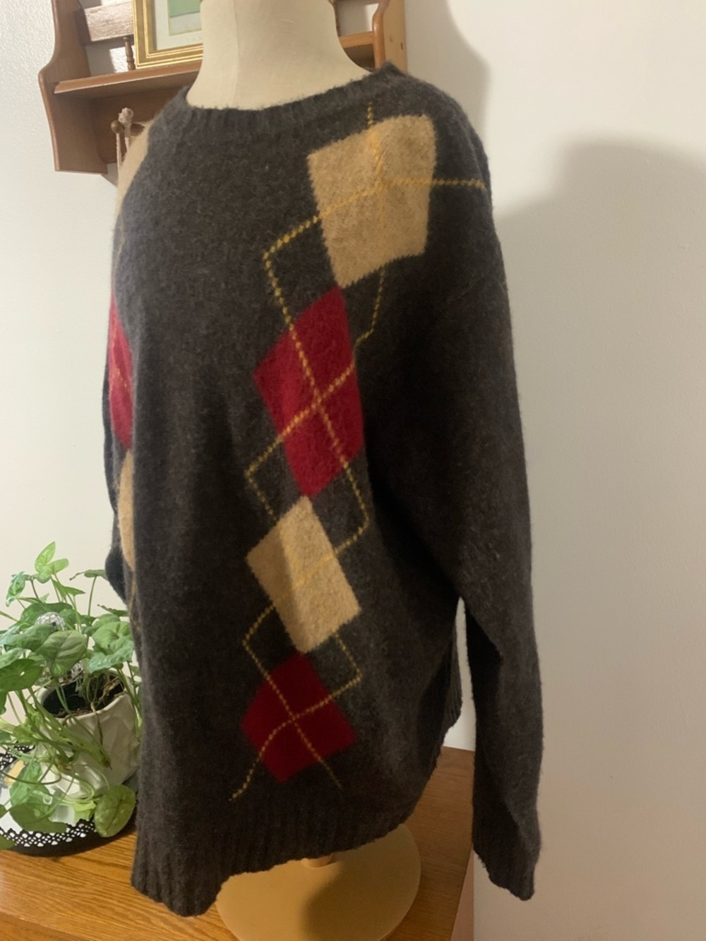 Eddie Bauer Vintage 90s y2k 100% Lambswool Argyle SweaterSize L - Picture 6 of 16